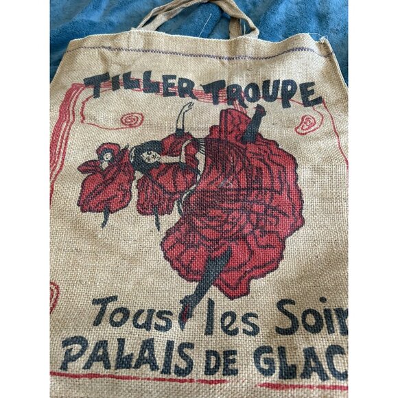 Vintage Market Bag Jute Burlap Tiller Troupe French Dancer Red Black Print NWOT - Picture 6 of 6